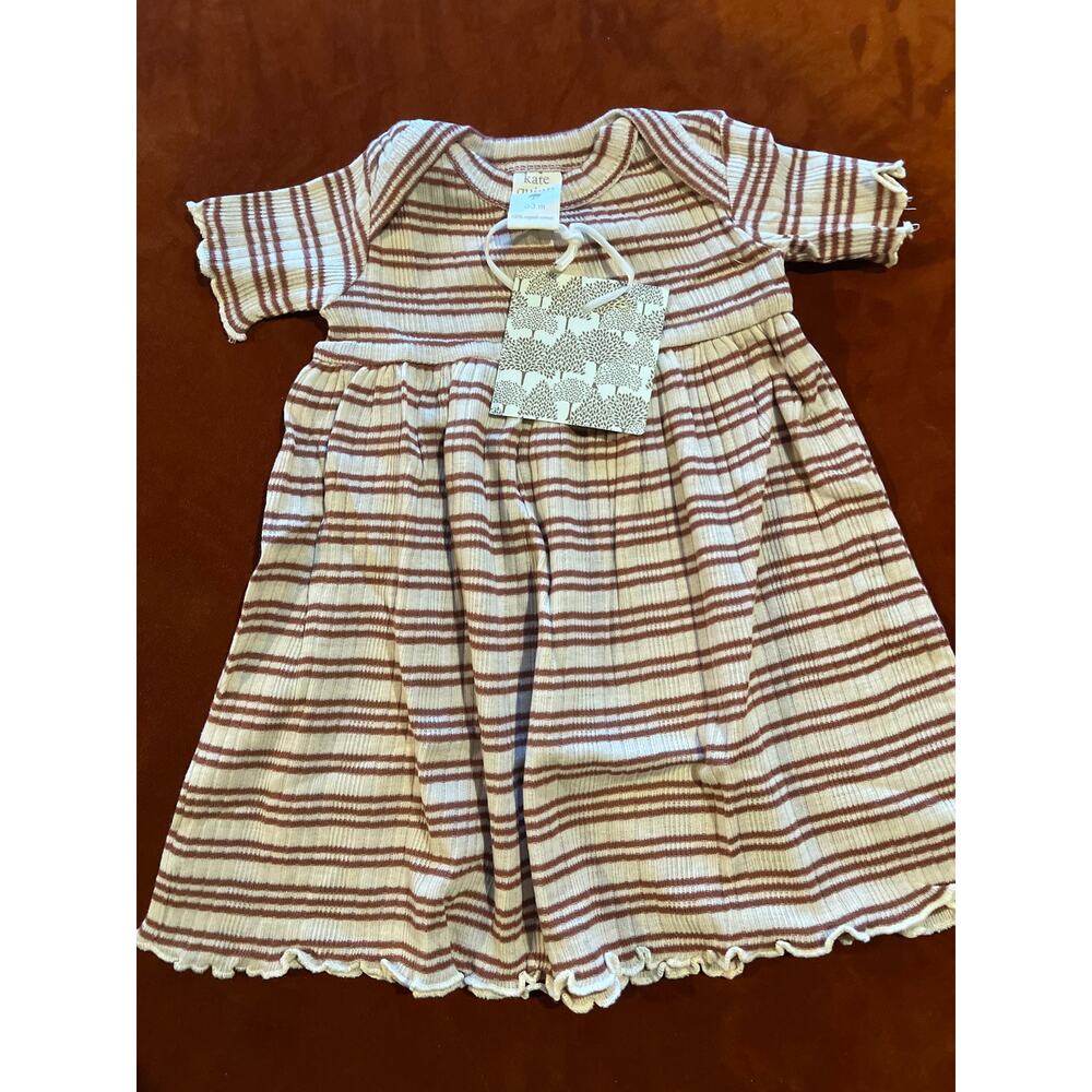 NWT Kate Quinn Rust Stripe Lap Neck Skinny Ribbed Dress Organic Cotton 0-3
